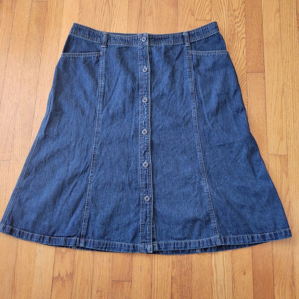 Kim Rogers 18 Blue Jean Denim Long Modest Maxi‎ Skirt A Line Button Down Pockets